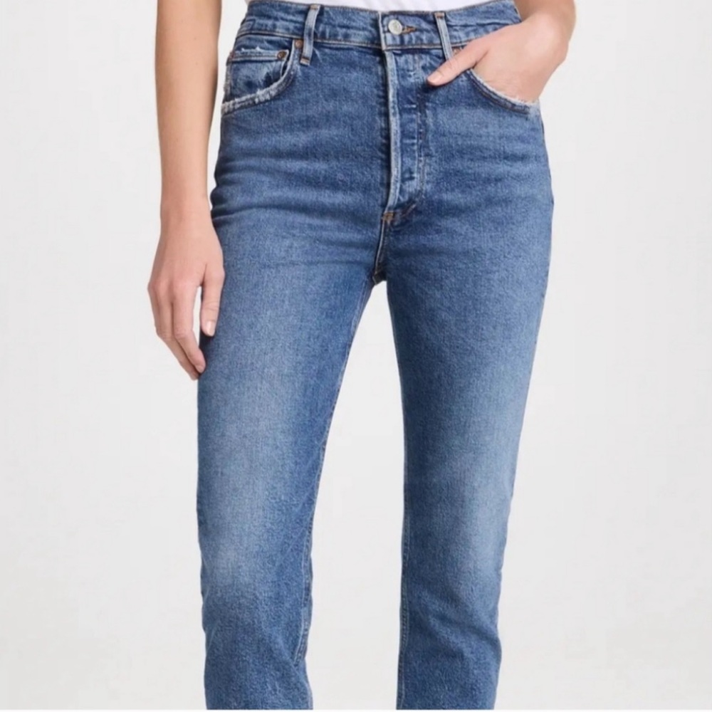 Agolde Mid Wash High-Rise Cropped Jeans - Blue